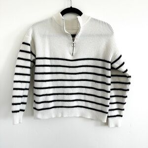 Striped Half-Zip Knit Sweater in White and Black